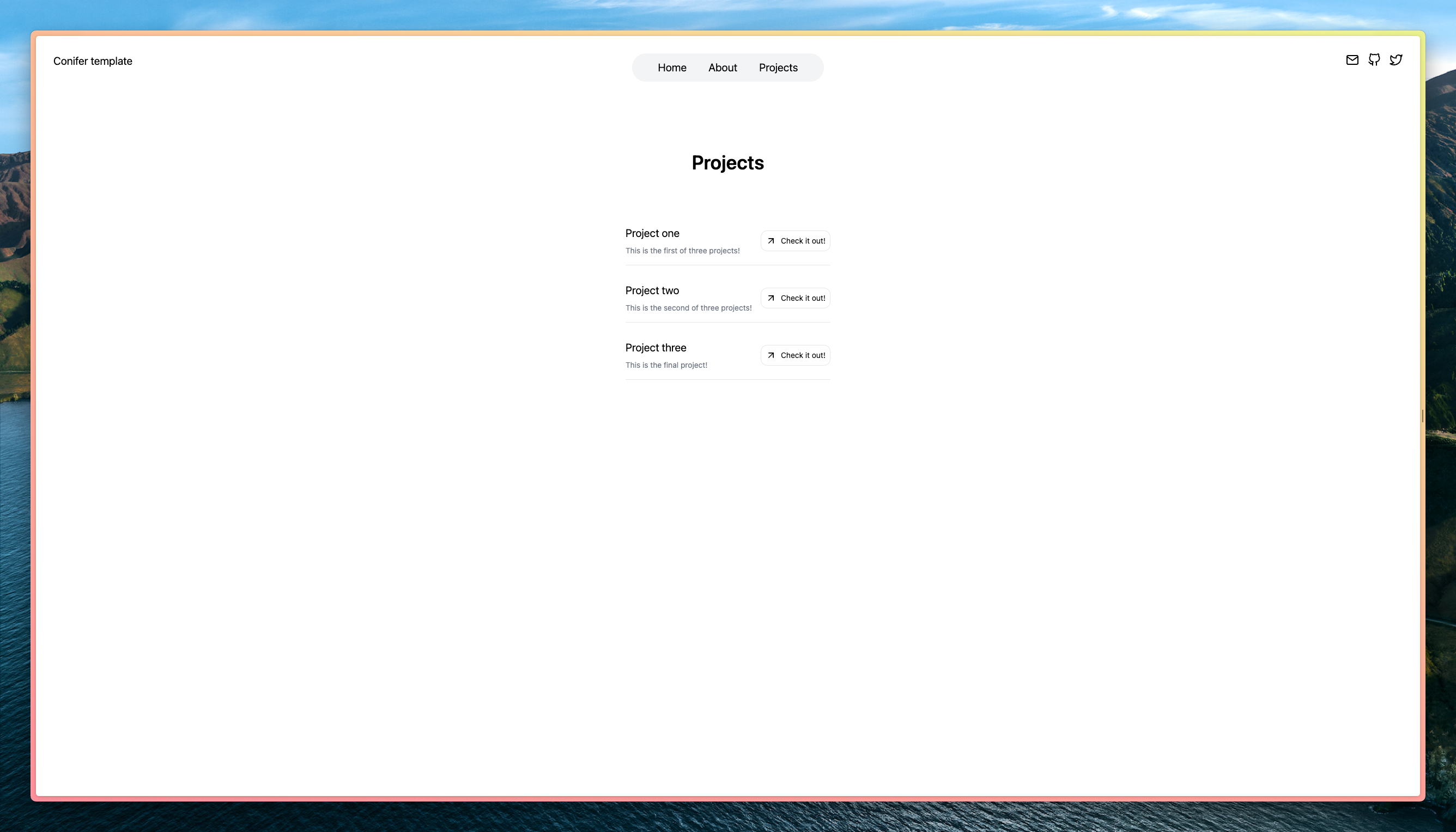 An example of the projects page